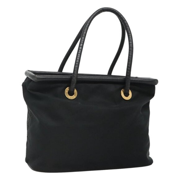 CELINE Shoulder Bag Nylon Black Gold Auth EC662 - Picture 1 of 16